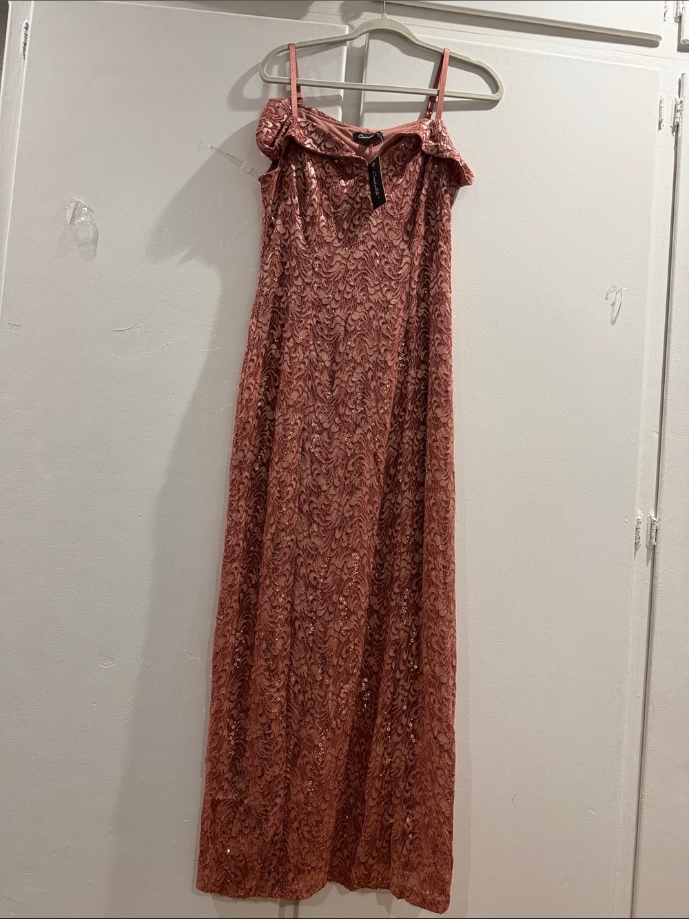 Rust Pink Lace Maxi Dress with Spaghetti Straps